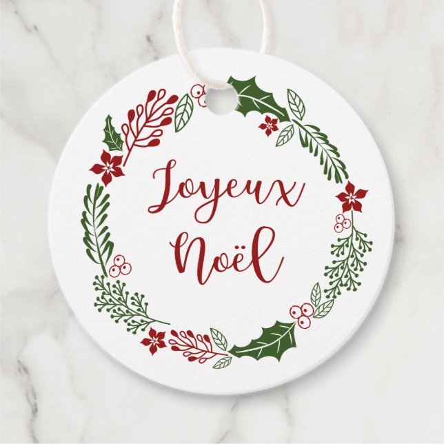 Französisch Frohe Weihnachten, Joyeux Noël, Custom Geschenkanhänger (Vorderseite)