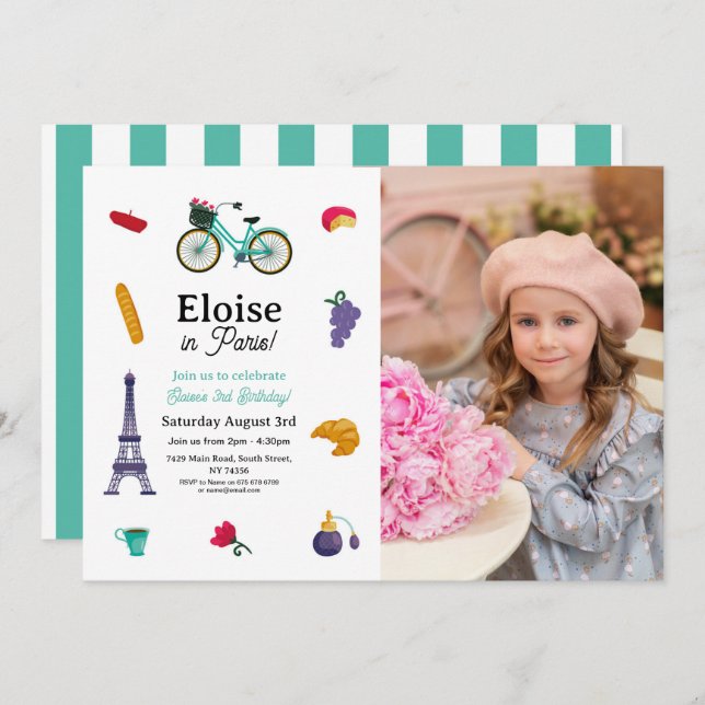 Französisch Geburtstag Paris Girls Spaß - Jedes Fo Einladung (Vorne/Hinten)