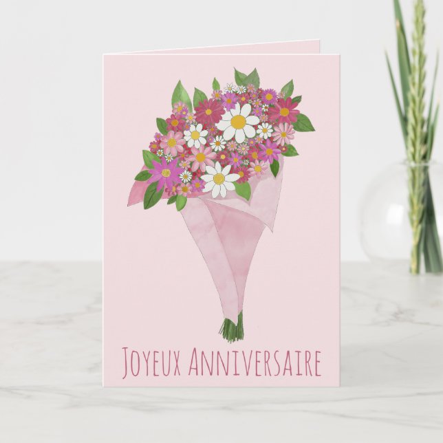 Französisch Geburtstag Rosa Bouquet von Blume Karte (Vorderseite)