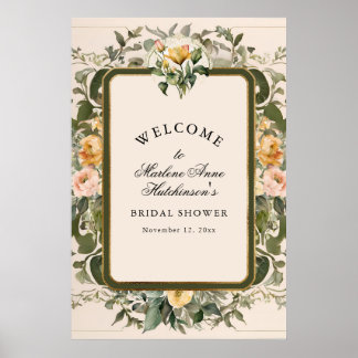 Französisch Gelbe Blumige Elegante Teebridal Dusch Poster