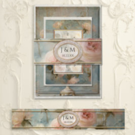 Französisch Gold Classic Blauer und Rosa Hochzeit Einladungsbanderole