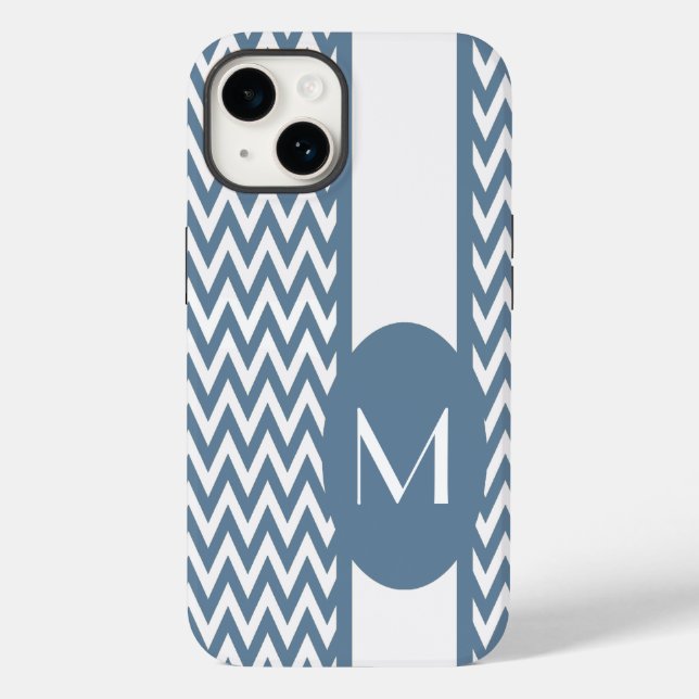 Französisch-graues Zickzack Design mit Monogramm Case-Mate iPhone Hülle (Rückseite)