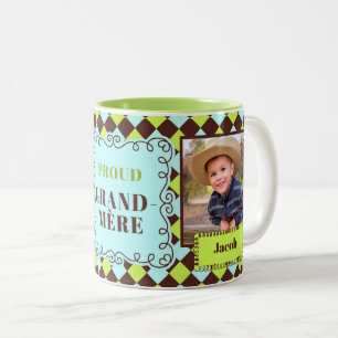 FRANZÖSISCH Großmutter Grand mère Brown Green 2 Fo Zweifarbige Tasse