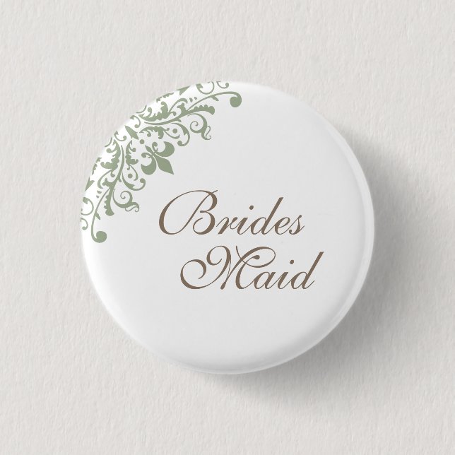 Französisch Grüne Lilie Script Bridesmaid Button (Vorderseite)