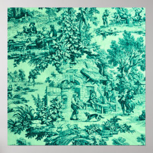 Französisch grüne Toile Chinoiserie im rustikalen Poster