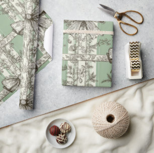 Französisch grünes Weihnachts-Toile-Schleifenmuste Geschenkpapier