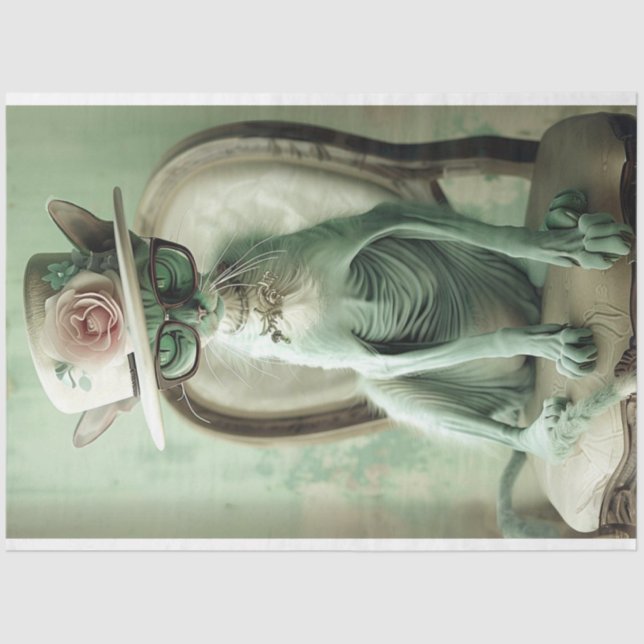 Französisch haarlose Cat Chic Sphinx Decoupage Seidenpapier (Vorderseite)