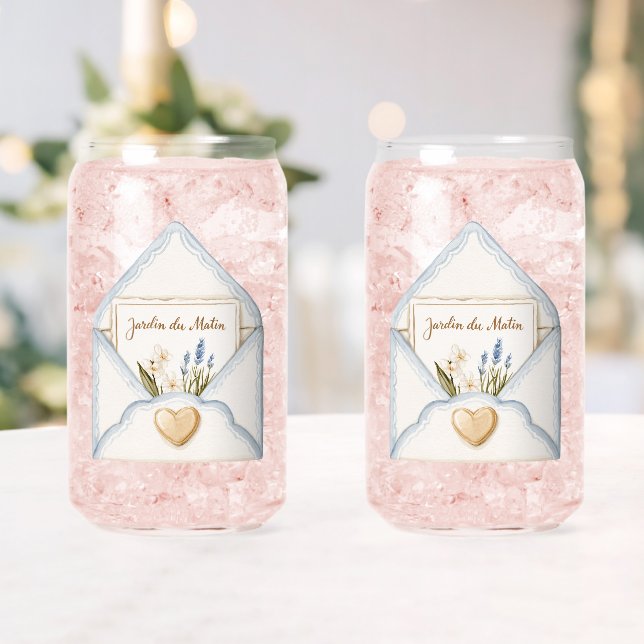 Französisch Hellblau Creme Umschlag Herz Blumen   Dosenglas (Insitu (Hochzeit))