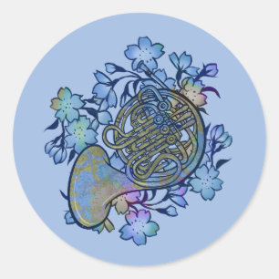 Französisch-Horn-Blumen-Band-Klasse Runder Aufkleber
