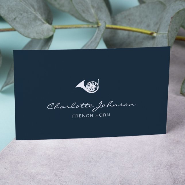 Französisch Horn Elegant Musician Navy Blue Visitenkarte (Von Creator hochgeladen)