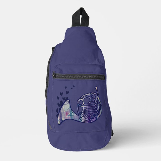 Französisch Horn Liebe Band Class Art Crossbody Bag (Vorderseite)
