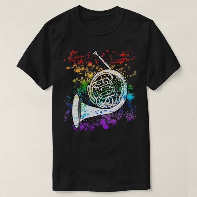 Französisch Horn-Regenbogenfarben Hornist Brass-Mu T-Shirt (Design vorne)