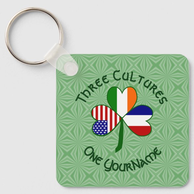 Französisch Irish American Flags Kleeblatt Ihr Nam Schlüsselanhänger (Vorderseite)
