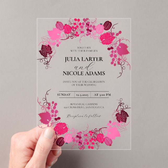 Französisch Kissed Sweet Berry Trauben Blume Hochz Acryleinladungen (Insitu (Handheld))