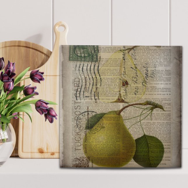Französisch Land botanische Abbildung Vintag Birne Fliese (french country botanical illustration vintage pear ceramic tile)