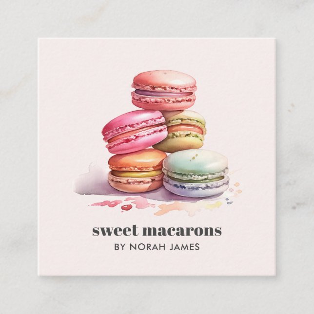 Französisch-Macarons-Süßkuchen-Sozialsymbol Quadratische Visitenkarte (Vorderseite)