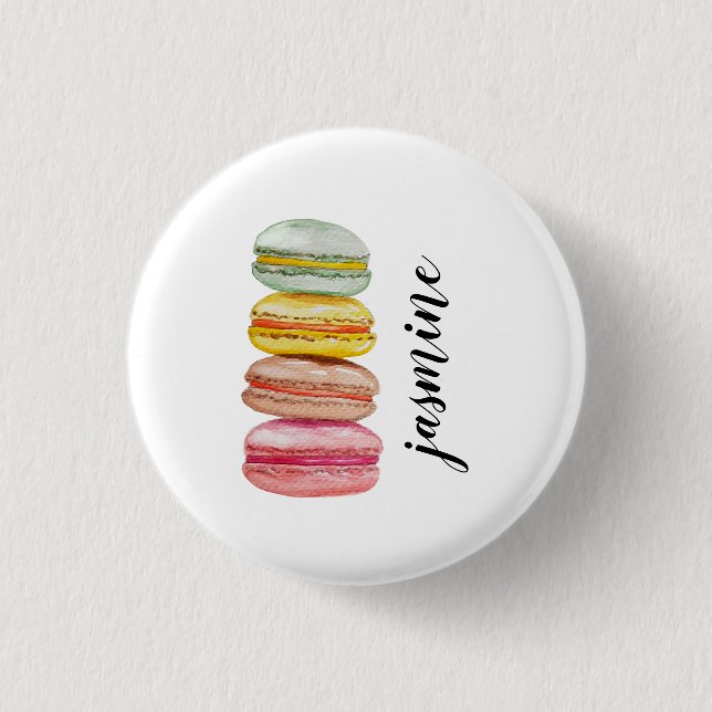 Französisch Macarons Wasserfarbe Handgemalt Button (Vorderseite)
