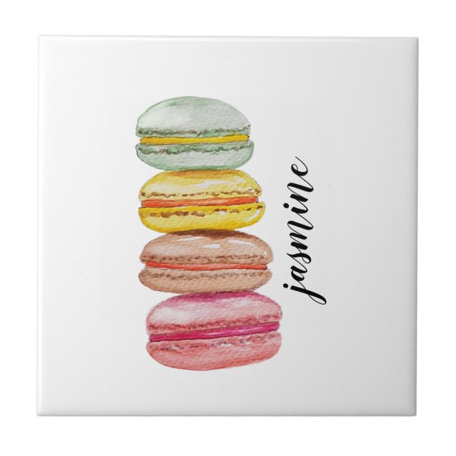 Französisch Macarons Wasserfarbe Handgemalt Fliese (Vorderseite)
