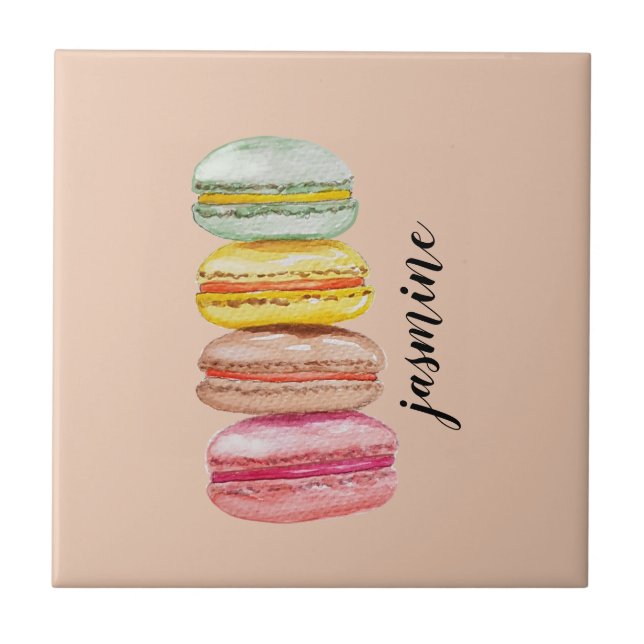 Französisch Macarons Wasserfarbe Handgemalt Fliese (Vorderseite)