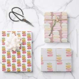 Französisch Macarons Wasserfarbe Handgemalt Geschenkpapier Set