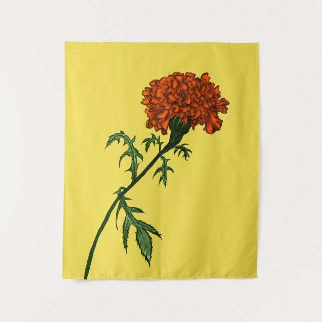 Französisch Marigold Blume Ink Zeichnend Wandteppich (Vorderseite)