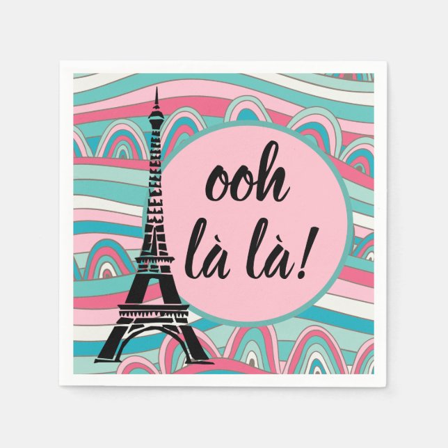 Französisch Ooh la la la/ Monogramm mit Eiffelturm Serviette (Vorderseite)