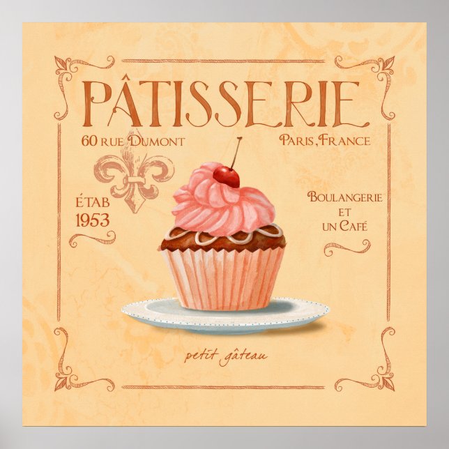 Französisch Patisserie Cupcake art, Le petit Gatea Poster (Vorne)