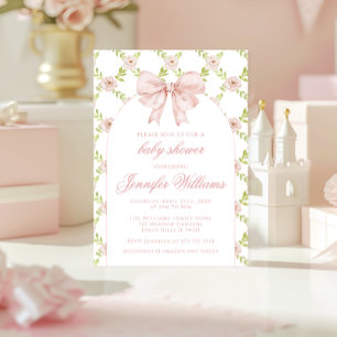 Französisch Pink Roses Bow Spring Baby Girl Dusche Einladung