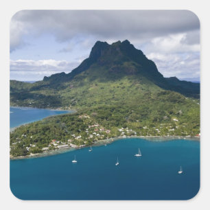 Französisch-Polynesien, Bora Bora. Luftbild Quadratischer Aufkleber