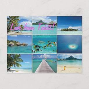 Französisch-Polynesien-Collage rosa Text Postkarte