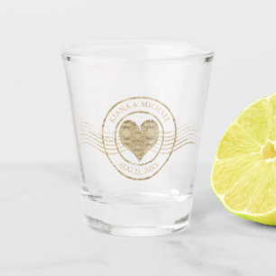 Französisch-romanisches Herz Hochzeit Gold ID870 Schnapsglas