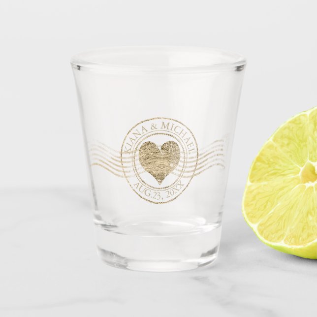 Französisch-romanisches Herz Hochzeit Gold ID870 Schnapsglas (Vorderseite)