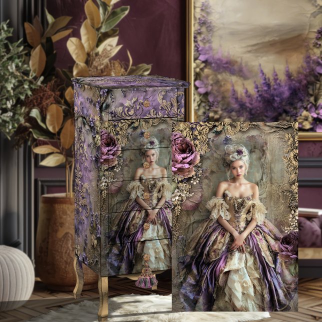 Französisch-Romantisches Shabby Chic Mary Antoinet Seidenpapier (Romantic French Mary Antoinette Era Bouffant Fashion Portrait Vintage Shabby Chic Tattered decoupage)