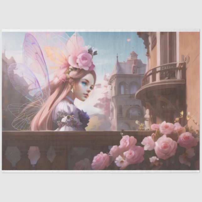 Französisch Rosa Aquarell Blume Fairy Seidenpapier (Vorderseite)