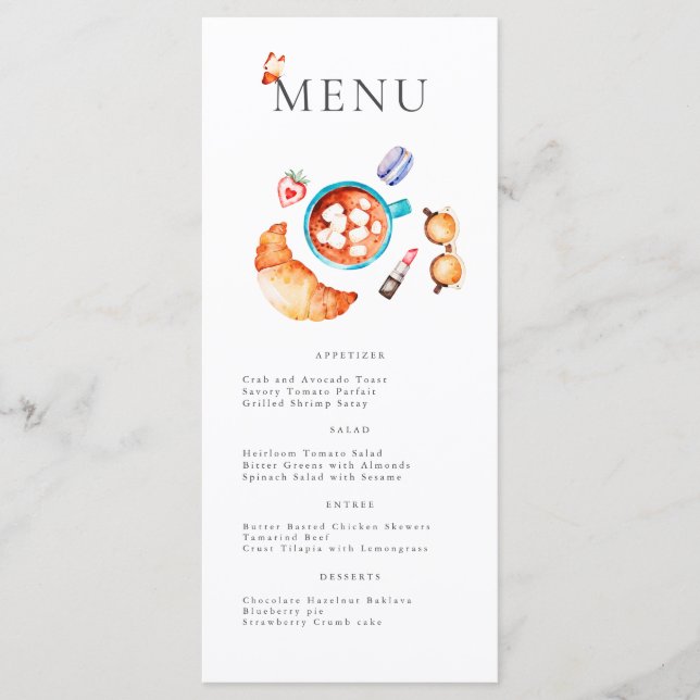 Französisch Rosa Boulangerie Croissant und Kaffee Menükarte (Vorderseite)