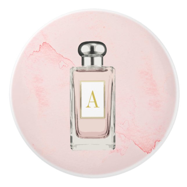 Französisch Rosa Parfüm Flasche Chic Monogram Pers Keramikknauf (Vorderseite)