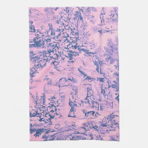 Französisch Rosa Toile Chinoiserie Rustikaler Roko Geschirrtuch