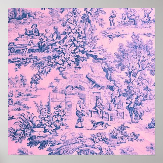 Französisch Rosa Toile Chinoiserie Rustikaler Roko Poster (Vorne)