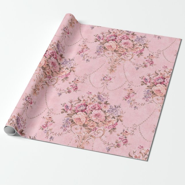 Französisch Rosa Viktorianisch Style Blumendekouti Geschenkpapier (Ungerollt)
