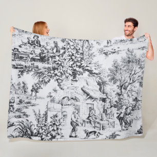 Französisch Schwarz-weiß Toile Chinoiserie Rustika Fleecedecke