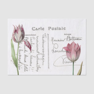 Französisch Script Postcard Pink Tulip Blume Decou Seidenpapier