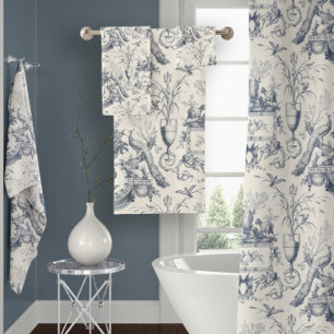 Französisch Toile Blau Vintage Pfau Hahn und Kanin Waschlappen