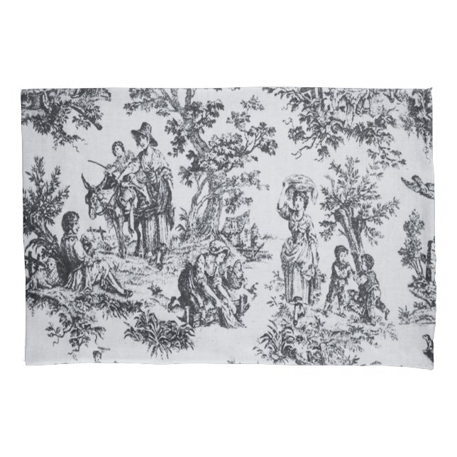 Französisch toile de joues Schwarz-Weiß elegant Kissenbezug (Vorderseite)