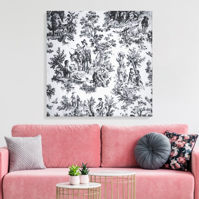 Französisch toile de joues Schwarz-Weiß elegant Leinwanddruck (Insitu (Wohnzimmer))