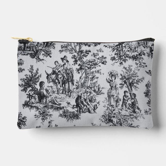 Französisch toile de joues Schwarz-Weiß elegant Zubehörtasche (Vorderseite)