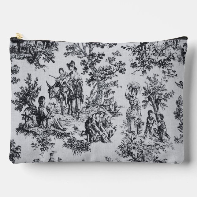 Französisch toile de joues Schwarz-Weiß elegant Zubehörtasche (Vorderseite)