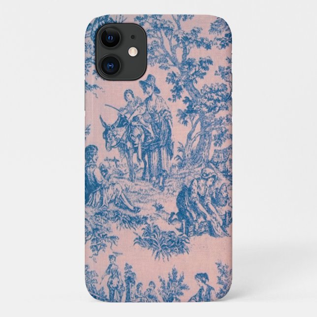 Französisch toile de jouy blau und rosa elegant Case-Mate iPhone hülle (Rückseite)