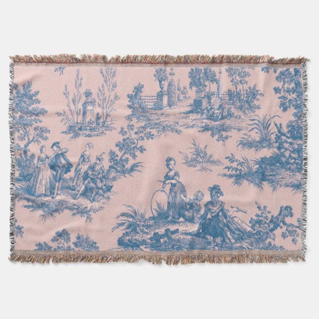 Französisch toile de jouy blau und rosa elegant decke (Vorderseite)