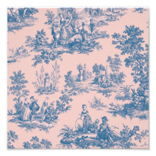 Französisch toile de jouy blau und rosa elegant fotodruck