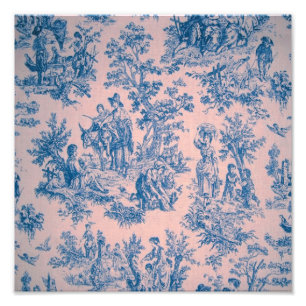 Französisch toile de jouy blau und rosa elegant fotodruck